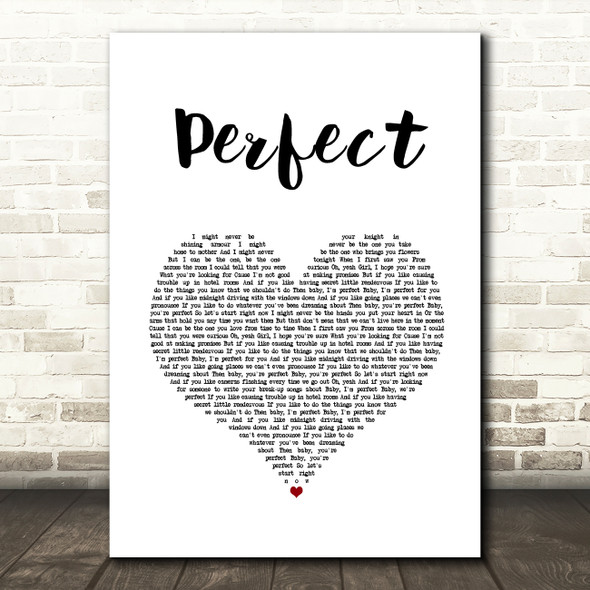 One Direction Perfect White Heart Song Lyric Wall Art Print
