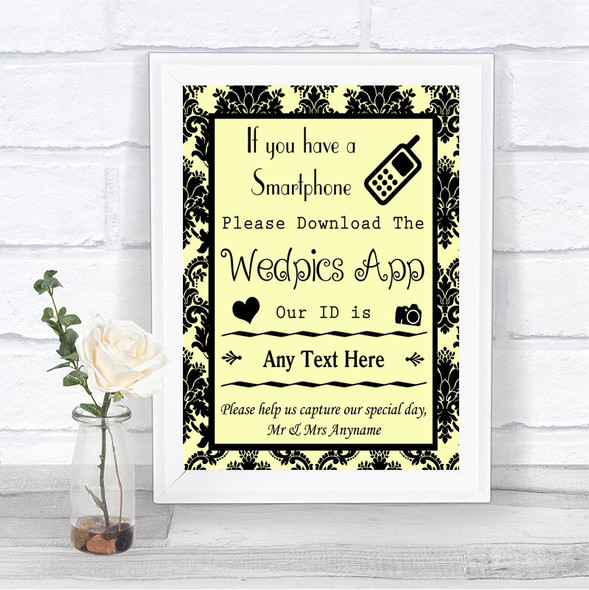 Yellow Damask Wedpics App Photos Personalized Wedding Sign