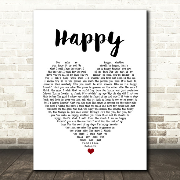 Never Shout Never Happy White Heart Song Lyric Wall Art Print