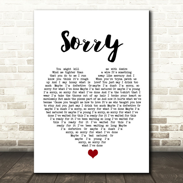 Nothing But Thieves Sorry White Heart Song Lyric Wall Art Print