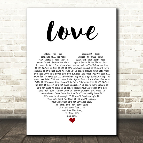 Boyzone Love White Heart Song Lyric Wall Art Print