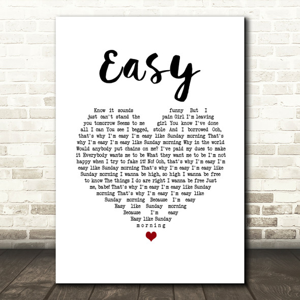 Lionel Richie Easy White Heart Song Lyric Wall Art Print