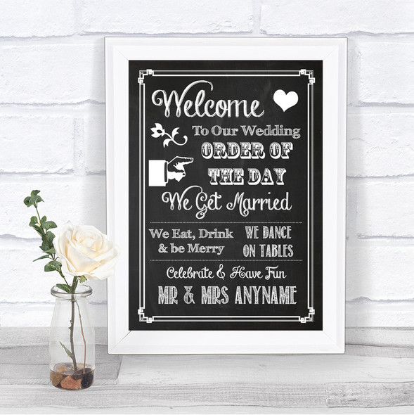 Chalk Sketch Welcome Order Of The Day Personalized Wedding Sign