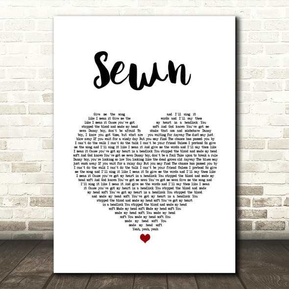 The Feeling Sewn White Heart Song Lyric Wall Art Print