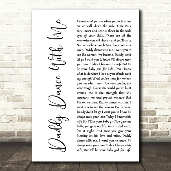 Krystal Keith Daddy Dance With Me White Script Song Lyric Wall Art Print