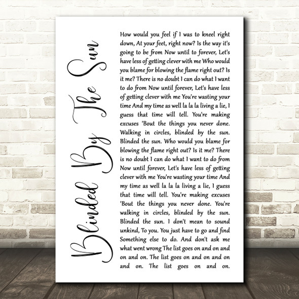 The Seahorses Blinded By The Sun White Script Song Lyric Wall Art Print