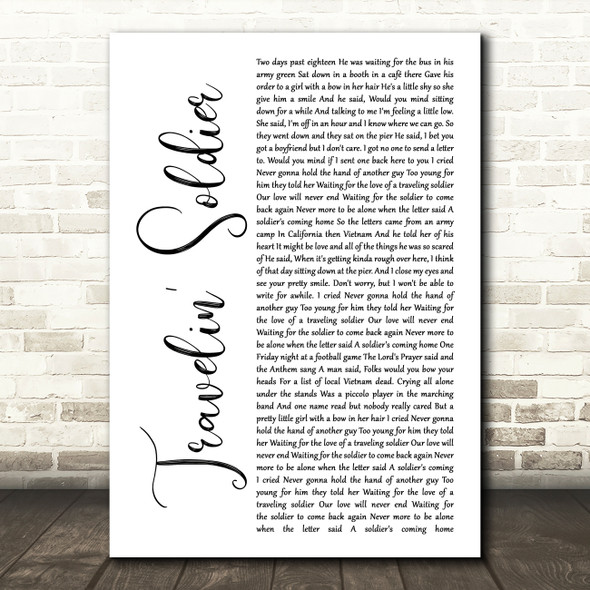 Dixie Chicks Travelin' Soldier White Script Song Lyric Wall Art Print