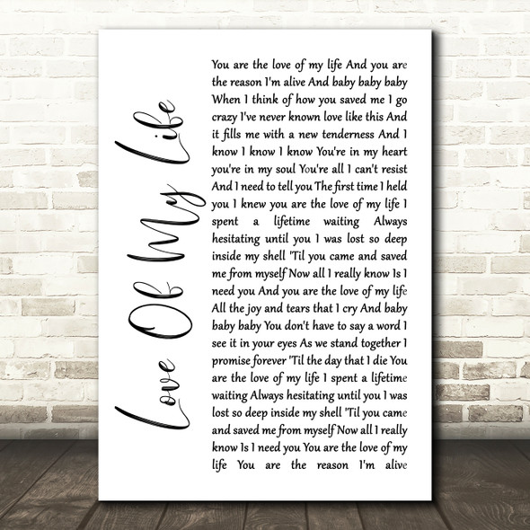 Sammy Kershaw Love Of My Life White Script Song Lyric Wall Art Print