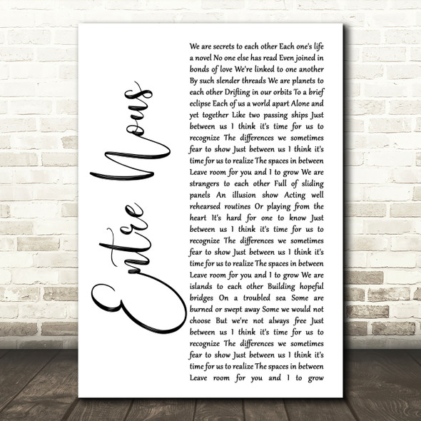 Rush Entre Nous White Script Song Lyric Wall Art Print