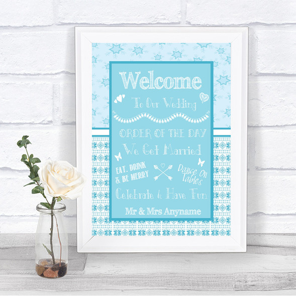 Winter Blue Welcome Order Of The Day Personalized Wedding Sign