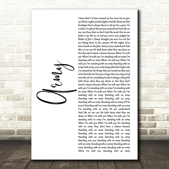 Ellie Goulding Army White Script Song Lyric Wall Art Print