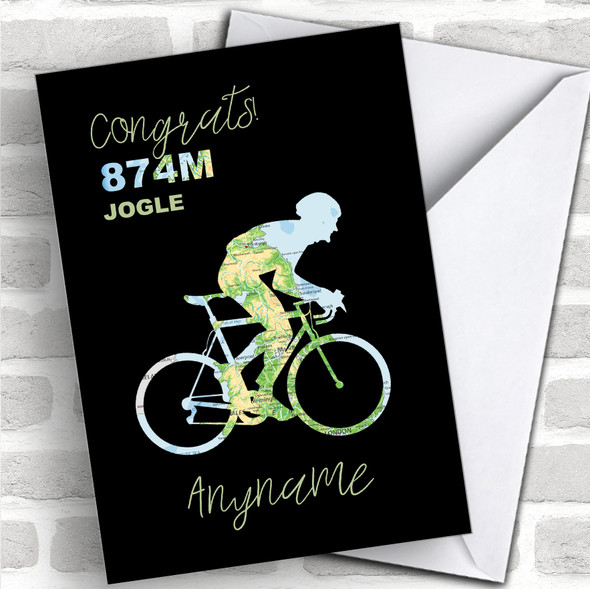 Jogle Bike Ride Map Silhouette Style Congrats Personalized Greetings Card