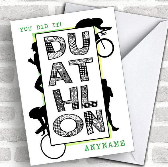 Duathlon Green You Did It Personalized Greetings Card