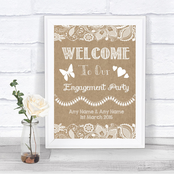 Burlap & Lace Welcome To Our Engagement Party Personalized Wedding Sign