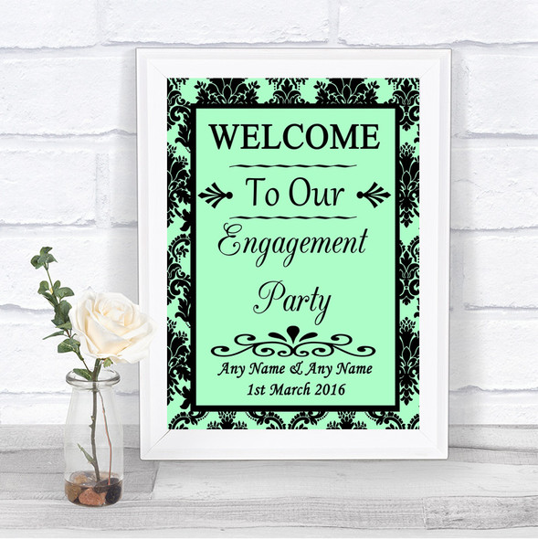 Mint Green Damask Welcome To Our Engagement Party Personalized Wedding Sign
