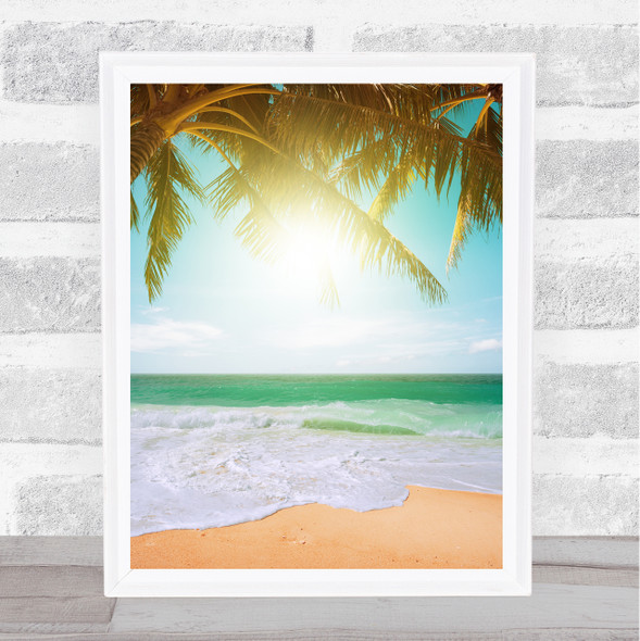 Palm Tree Scene Beach Framed Wall Art Print