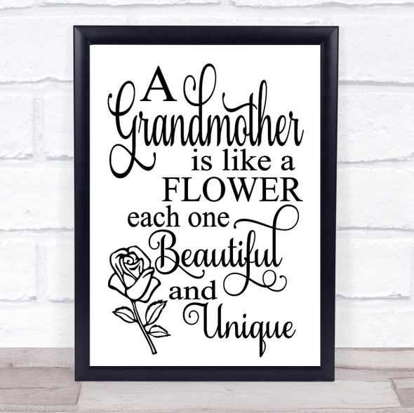 A Grandmother Is Like A Flower Quote Typogrophy Wall Art Print