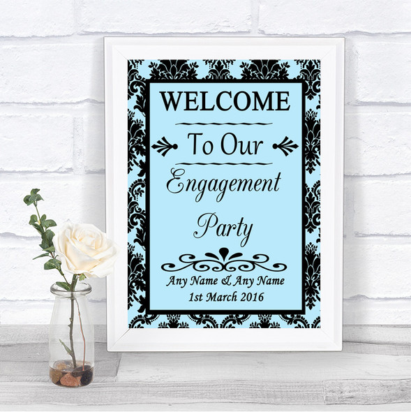 Sky Blue Damask Welcome To Our Engagement Party Personalized Wedding Sign