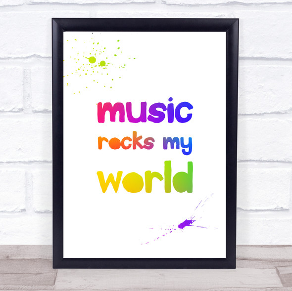 Rainbow Music Rocks My World Quote Typogrophy Wall Art Print