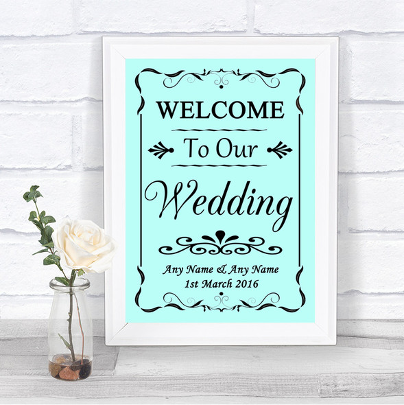 Aqua Welcome To Our Wedding Personalized Wedding Sign