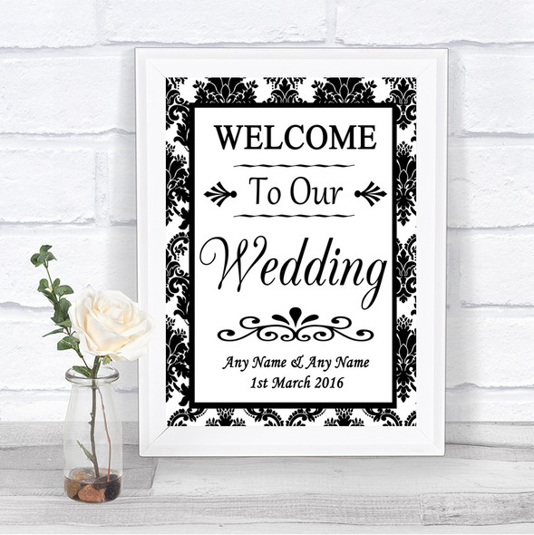 Black & White Damask Welcome To Our Wedding Personalized Wedding Sign