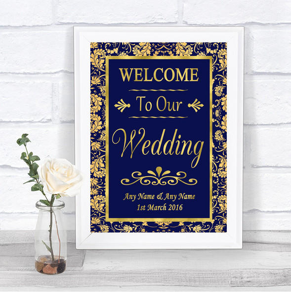 Blue & Gold Welcome To Our Wedding Personalized Wedding Sign