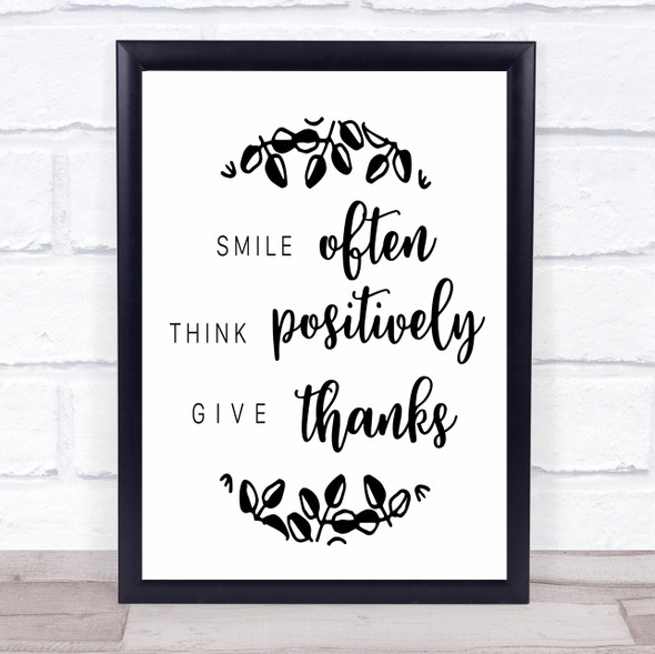 Smile Often Give Thanks Quote Typogrophy Wall Art Print