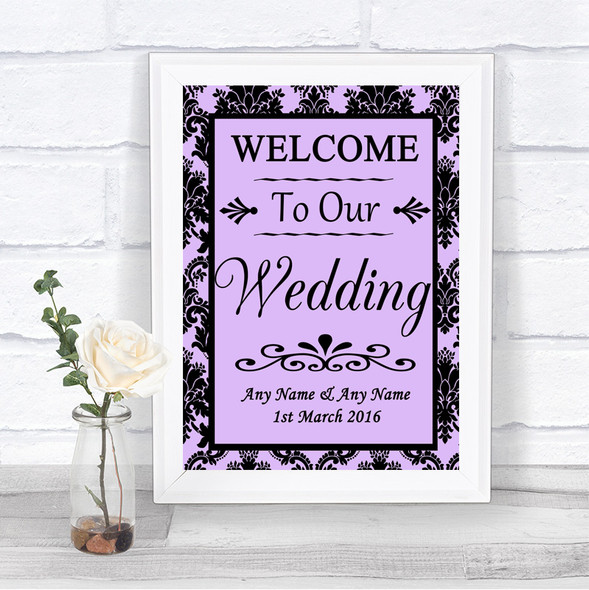 Lilac Damask Welcome To Our Wedding Personalized Wedding Sign