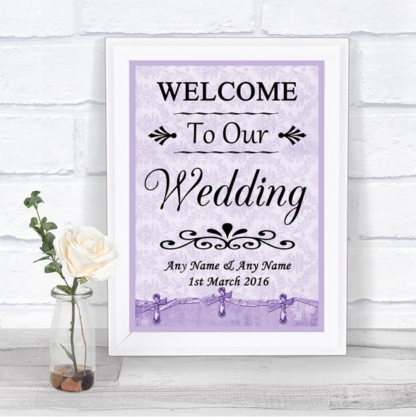 Lilac Shabby Chic Welcome To Our Wedding Personalized Wedding Sign