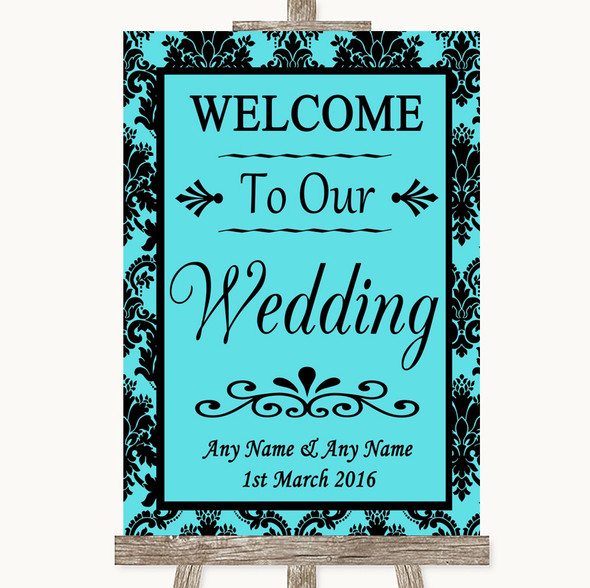 Tiffany Blue Damask Welcome To Our Wedding Personalized Wedding Sign