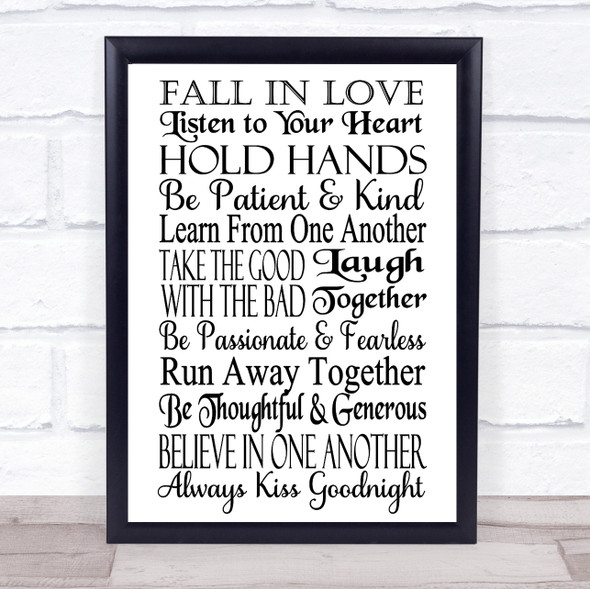 Fall In Love Hold Hands Quote Typogrophy Wall Art Print