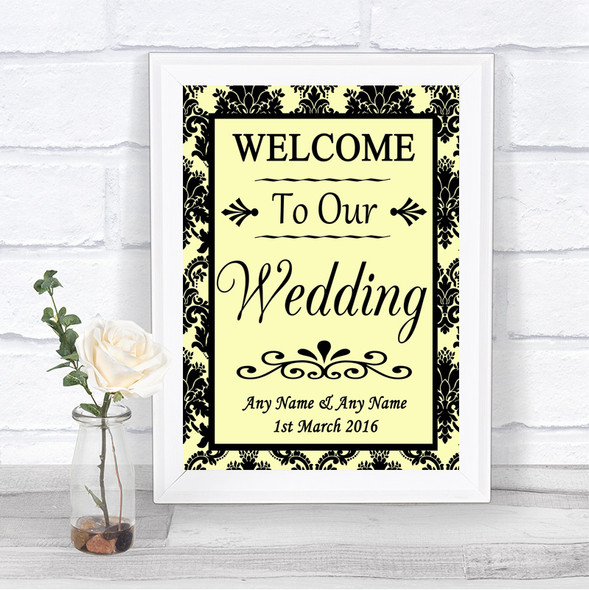 Yellow Damask Welcome To Our Wedding Personalized Wedding Sign