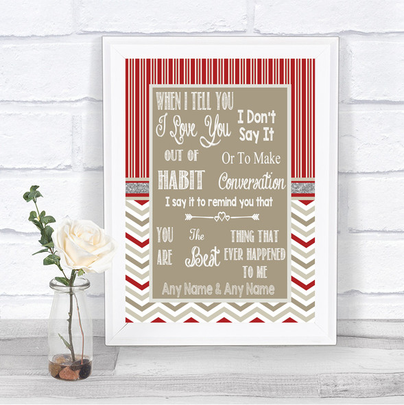 Red & Grey Winter When I Tell You I Love You Personalized Wedding Sign