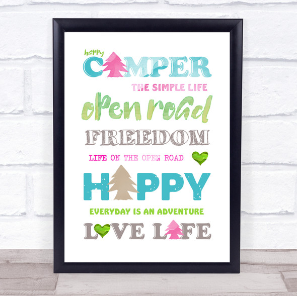 Love Camping The Simple Life Multi Colour Quote Typogrophy Wall Art Print