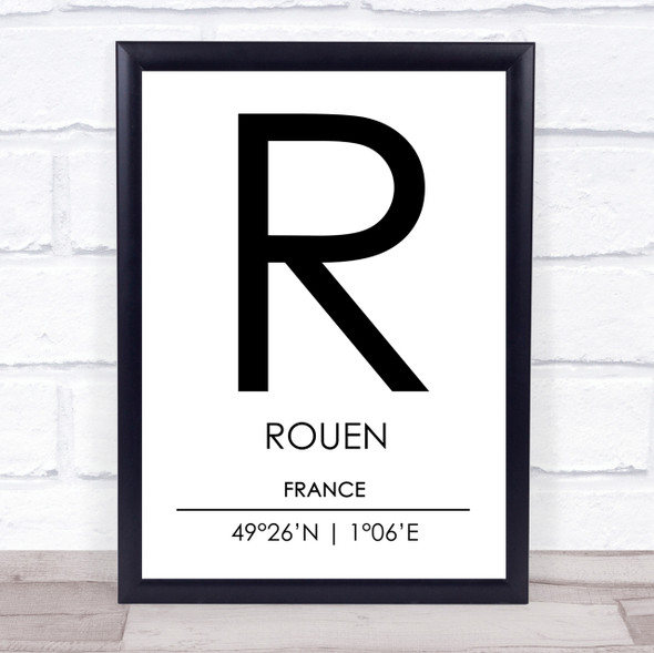 Rouen France Coordinates World City Travel Print