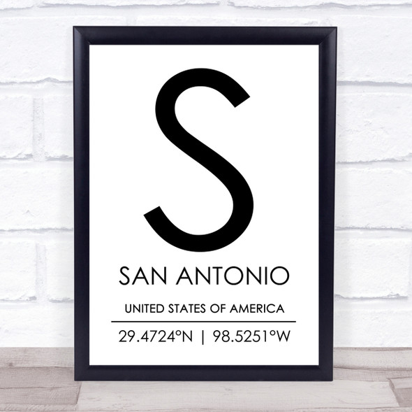 San Antonio United States Of America Coordinates Quote Print