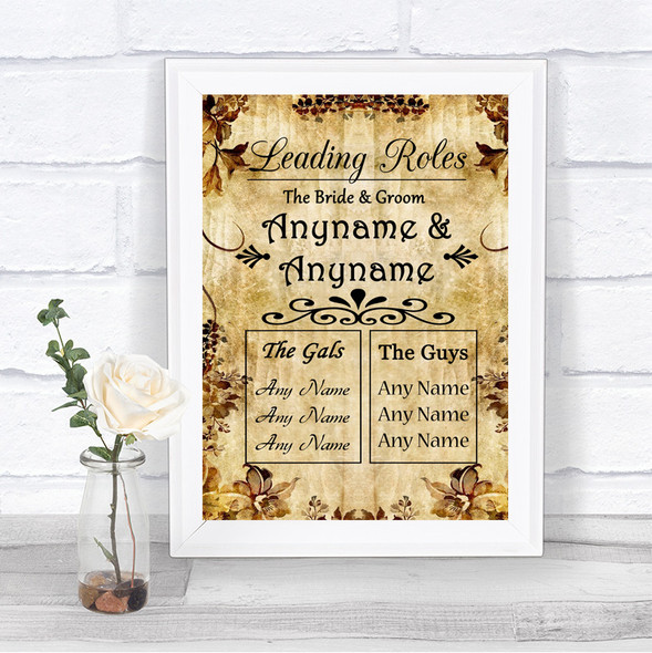 Autumn Vintage Who's Who Leading Roles Personalized Wedding Sign