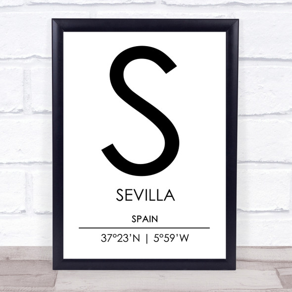 Sevilla Spain Coordinates World City Travel Print