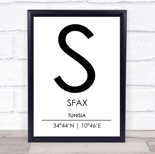 Sfax Tunisia Coordinates World City Travel Print