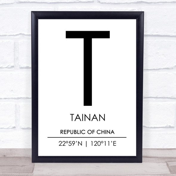 Tainan Republic Of China Coordinates Travel Print