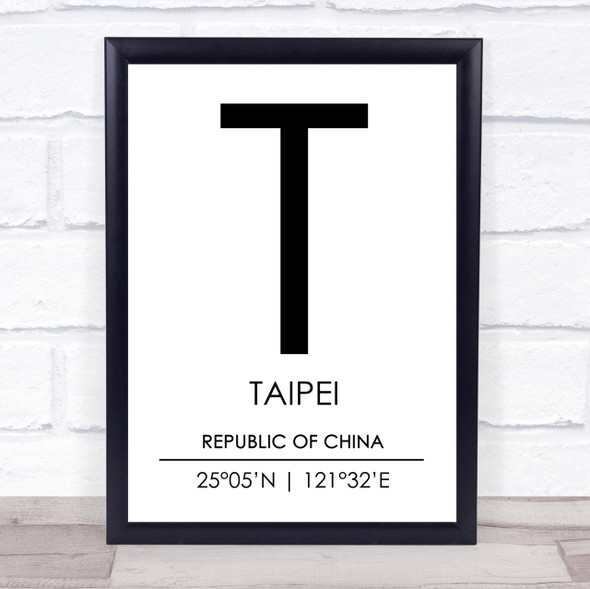 Taipei Republic Of China Coordinates Travel Print