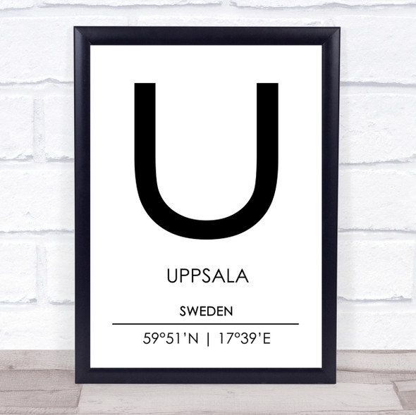 Uppsala Sweden Coordinates World City Travel Print