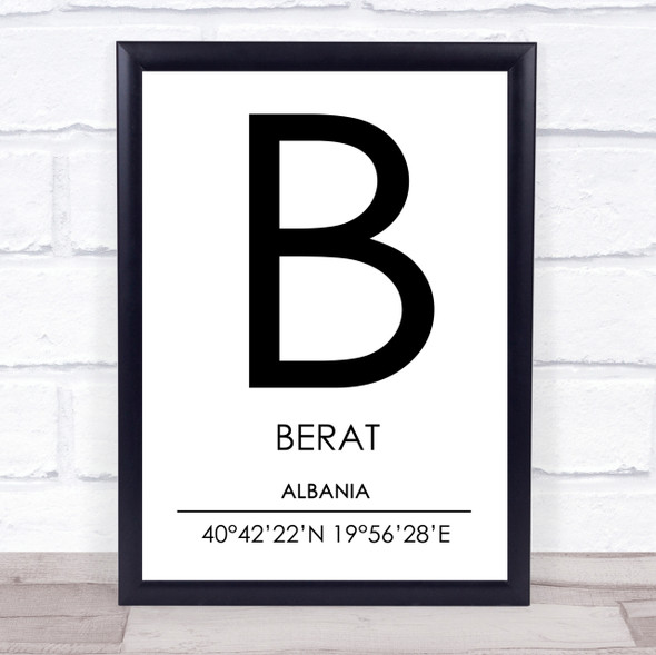 Berat Albania Coordinates World City Travel Print