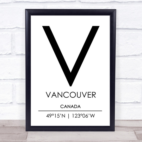 Vancouver Canada Coordinates World City Travel Print