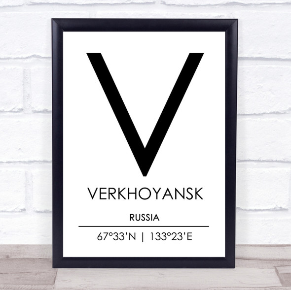Verkhoyansk Russia Coordinates Travel Print