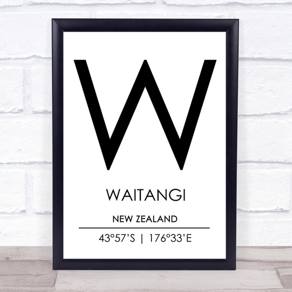 Waitangi New Zealand Coordinates Travel Print