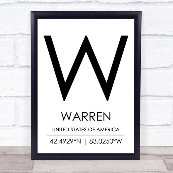 Warren United States Of America Coordinates World City Quote Print