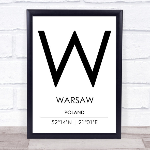 Warsaw Poland Coordinates World City Travel Print