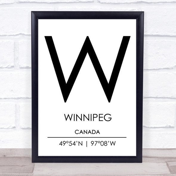 Winnipeg Canada Coordinates World City Travel Print