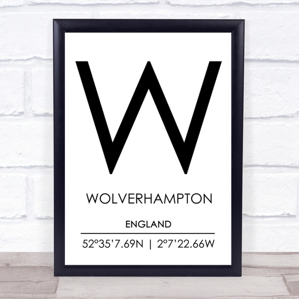 Wolverhampton England Coordinates Travel Print